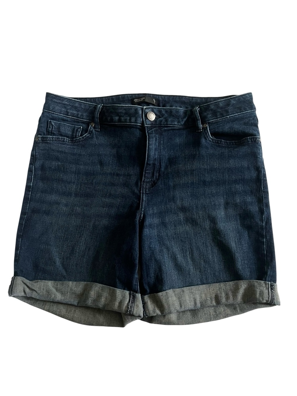Vera Wang Dark Blue Rolled Cuff Denim Shorts